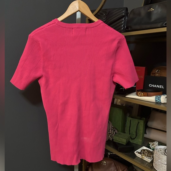 NWT Karen Millen FITTED Ribbed Crewneck Knit Tee Fuschia Pink XXXL Plus Size - Picture 3 of 7
